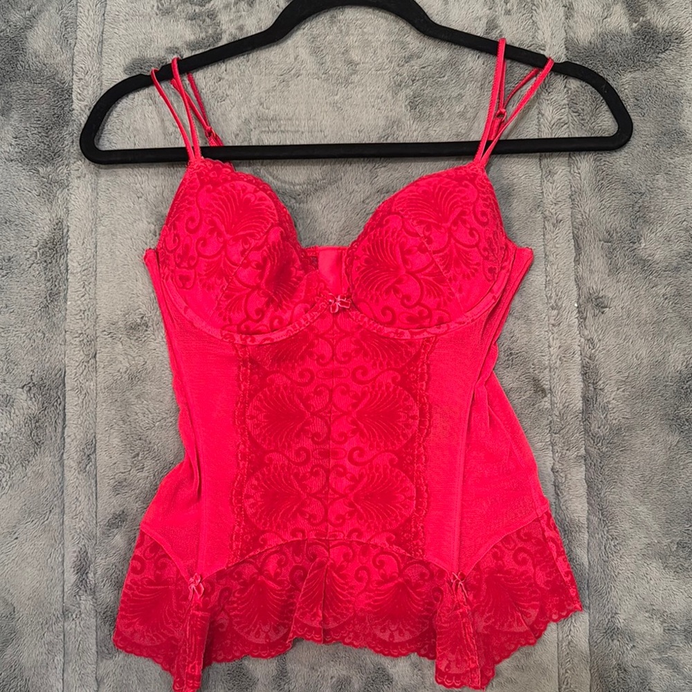 Vibrant and sexy  Red velvet & Lace Bustier Top